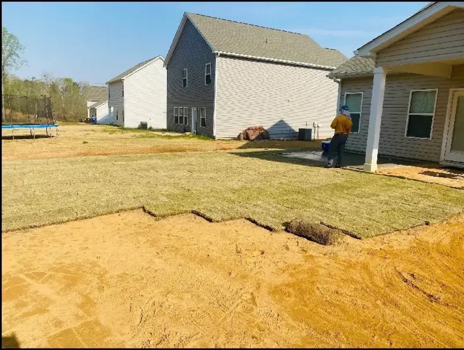 Sod installation in progress